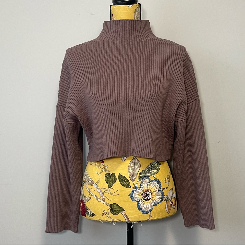 Zara Women's Plum Cropped Ribbed Turtleneck Sweater Size Medium